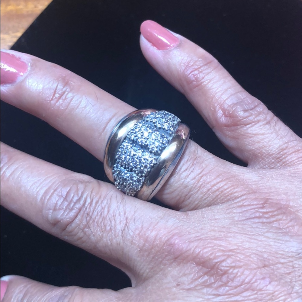 Ring 925 SS white stones with gold accents